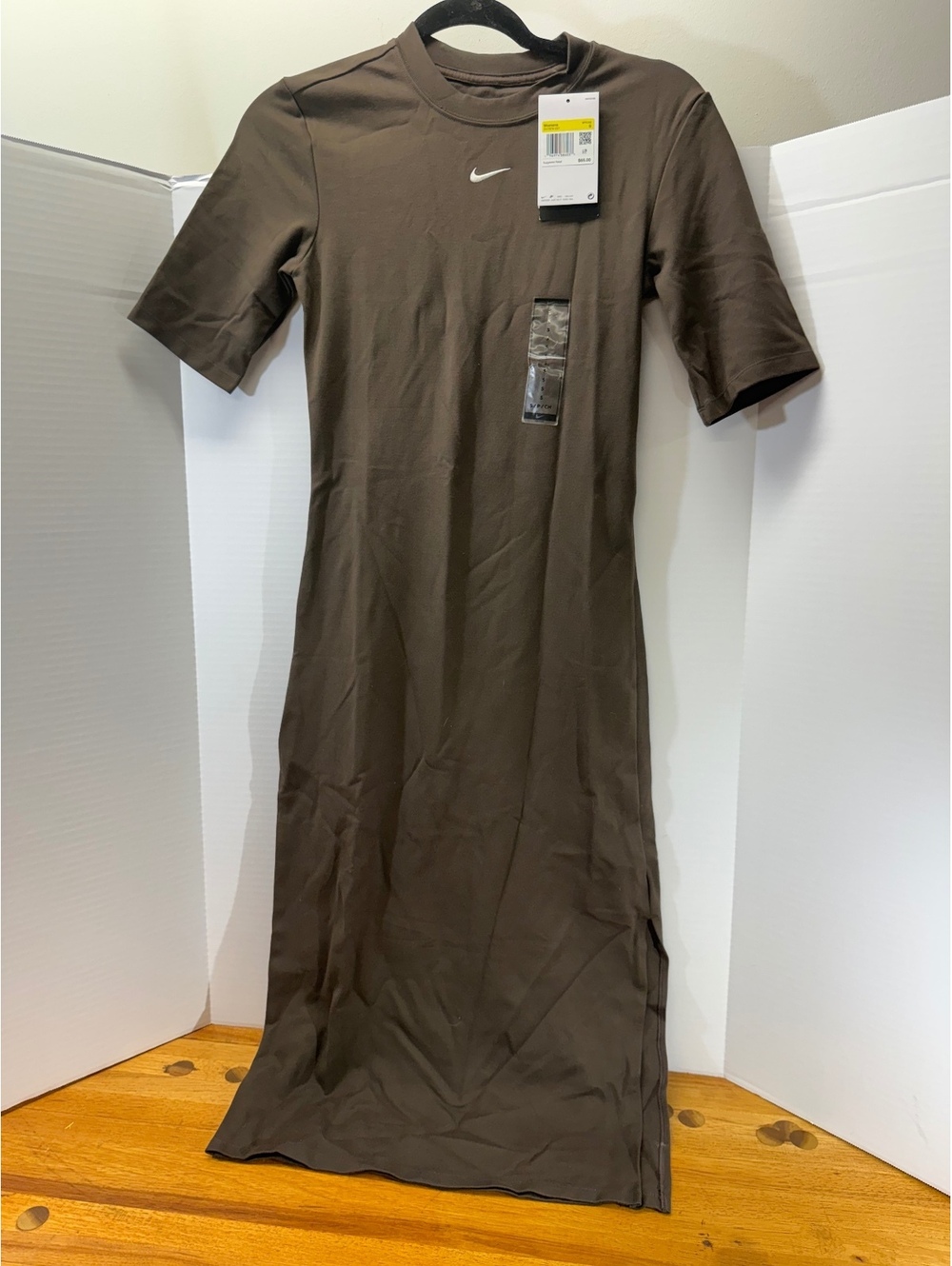 Nike Essential Tight Midi Dress S Baroque Brown Bodycon Mock Neck Streetwear NWT